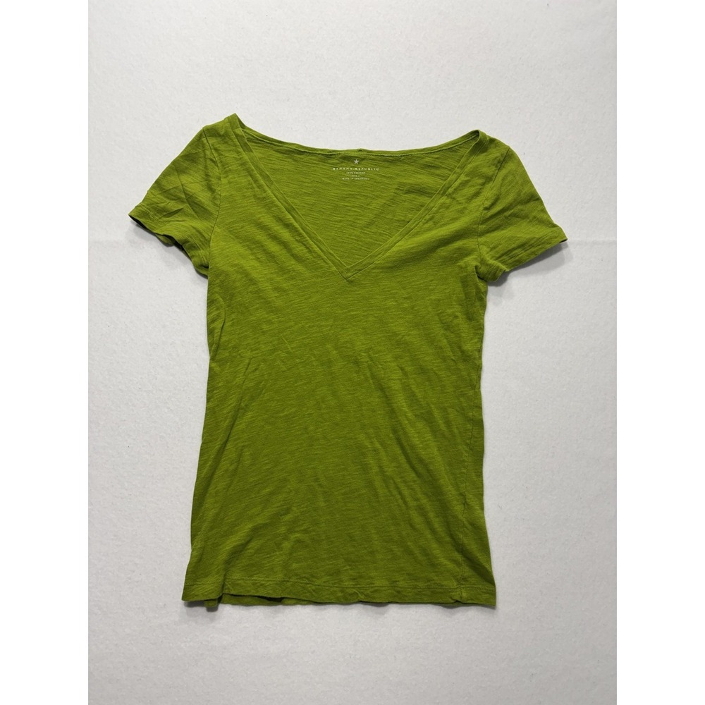 Banana Republic Shirt Womens S Green V Neck Slub Cotton Short Sleeve Tee Basic